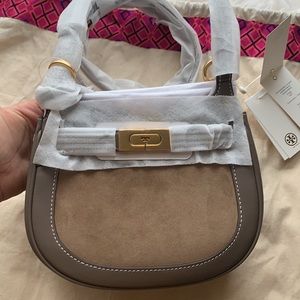 Tory Burch Lee Radziwill Suede Frame Small Saddlebag